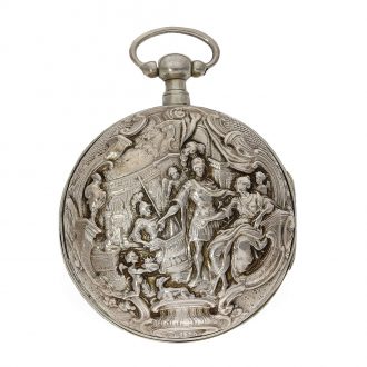 English silver bag watch with false pendulum Circa 1700