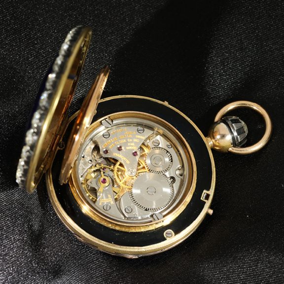 Swiss 18 carat gold and enamel with diamonds Circa 1925 Swiss 18 carat gold and enamel with diamonds Circa 1925