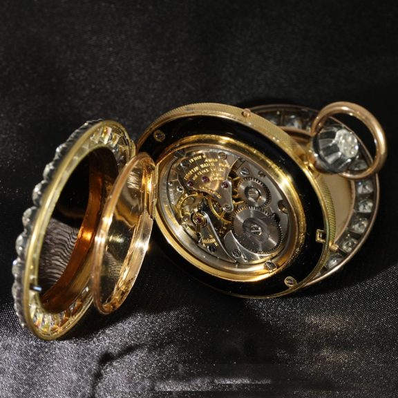Swiss 18 carat gold and enamel with diamonds Circa 1925 Swiss 18 carat gold and enamel with diamonds Circa 1925