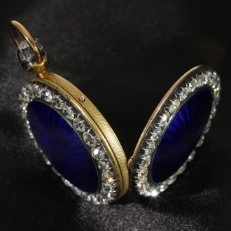 Swiss 18 carat gold and enamel with diamonds Circa 1925