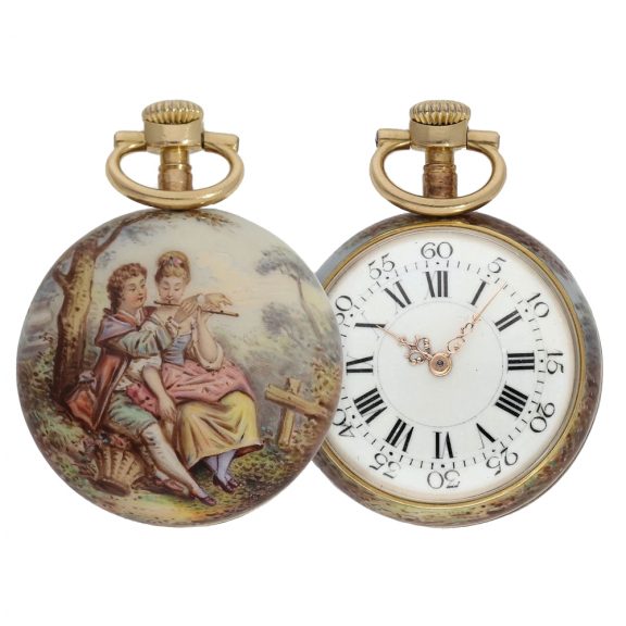 Swiss unique 18 carat gold and enamel lever watch Circa 1887