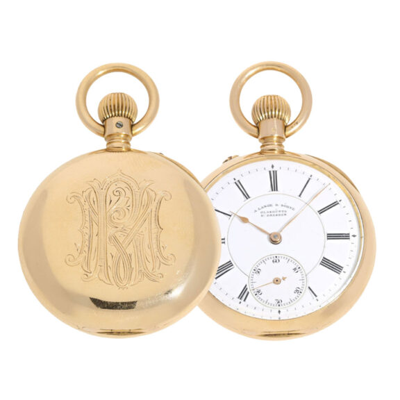 German gold lady's pocket watch with monogram Circa 1896 German gold lady's pocket watch with monogram Circa 1896