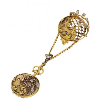 French very fine ‘Louis XV’ style chatelaine watch set with brilliants Circa 1890