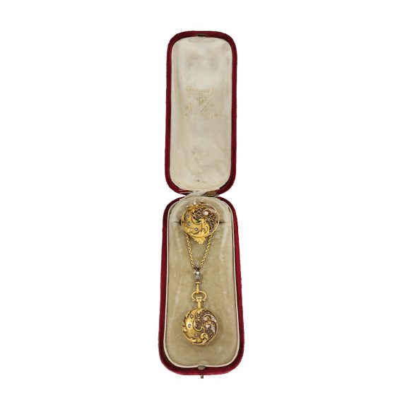 French very fine ‘Louis XV’ style chatelaine watch set with brilliants Circa 1890 French very fine ‘Louis XV’ style chatelaine watch set with brilliants Circa 1890