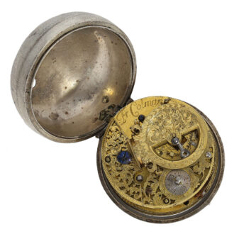 What makes this watch truly unique is its interesting and very early verge movement with a false pendulum and tulip pillars.
