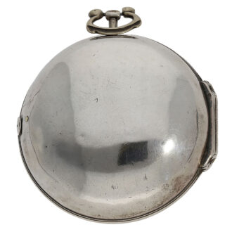 This particular timepiece boasts a double open faced case made of silver, with the master's mark IP etched onto it.