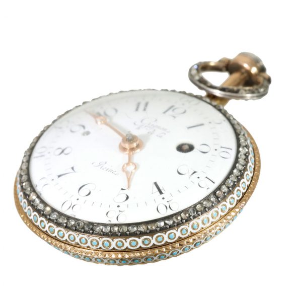 French 18 carat gold and enamel repeater verge watch Circa 1785 French 18 carat gold and enamel repeater verge watch Circa 1785
