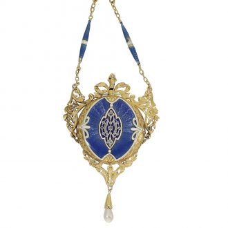 French pendant lever watch gold platinum enamel Circa 1910 French pendant lever watch gold platinum enamel Circa 1910