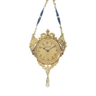 French pendant lever watch gold platinum enamel Circa 1910 French pendant lever watch gold platinum enamel Circa 1910