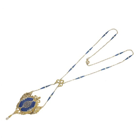 French pendant lever watch gold platinum enamel Circa 1910 French pendant lever watch gold platinum enamel Circa 1910