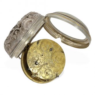 Rare English silver pocket watch with mock pendulum Circa 1700