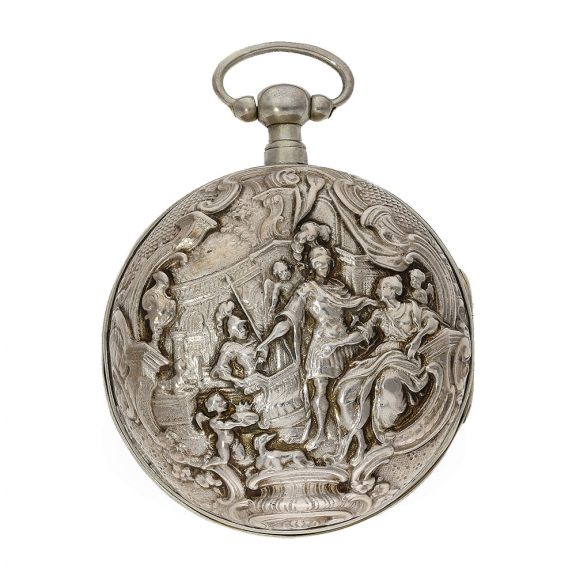 Rare English silver pocket watch with mock pendulum Circa 1700 Rare English silver pocket watch with mock pendulum Circa 1700