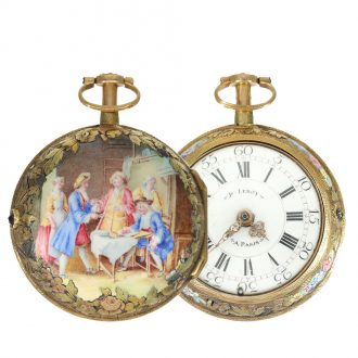 French 18 Carat gold Rococo verge watch with painting Circa 1760