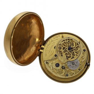 English gilt brass exquisite small enamel coach clock Circa 1780