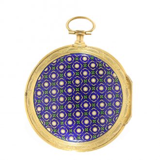 English gilt brass exquisite small enamel coach clock Circa 1780