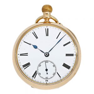 English gold precision pocket watch with carousel Circa 1900