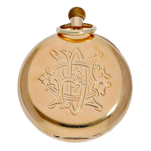 English gold precision pocket watch with carousel Circa 1900 English gold precision pocket watch with carousel Circa 1900