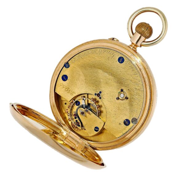 English gold precision pocket watch with carousel Circa 1900 English gold precision pocket watch with carousel Circa 1900
