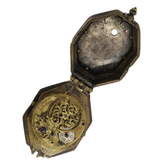 The movement of this timepiece is equipped with a spindle escapement