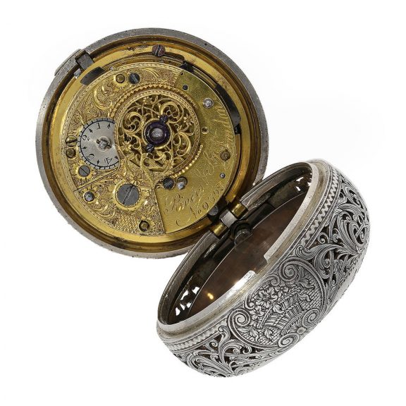 Early English silver triple cased watch with striking mechanism Circa 1785 Early English silver triple cased watch with striking mechanism Circa 1785