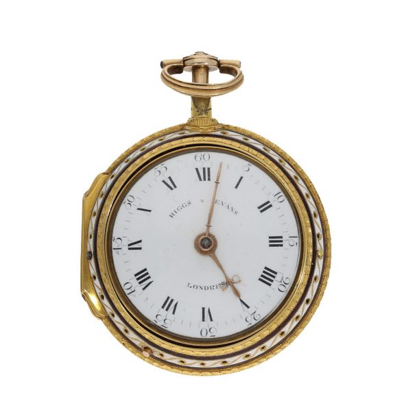 English 18 carat gold and enamel verge watch with strike on bell Circa 1800 English 18 carat gold and enamel verge watch with strike on bell Circa 1800