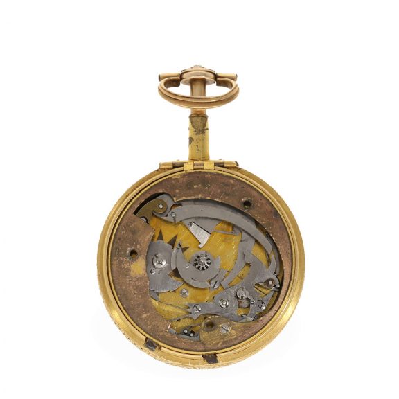 English 18 carat gold and enamel verge watch with strike on bell Circa 1800 English 18 carat gold and enamel verge watch with strike on bell Circa 1800
