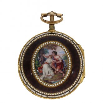 English 18 carat gold and enamel verge watch with strike on bell Circa 1800