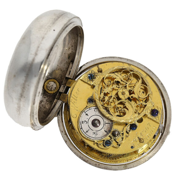 The movement of the watch features a verge escapement The movement of the watch features a verge escapement