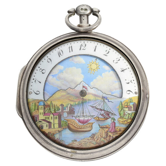 Large English pocket watch with magnifying glass painting Circa 1814