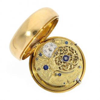 English 18 Carat gold cylinder watch with center seconds Circa 1782