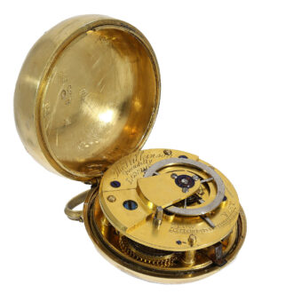 The movement of the clock is signed and features a verge escapement