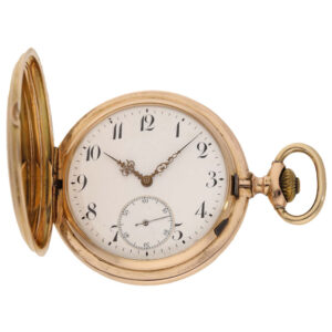 Swiss 14 carat gold hunter case watch with chain Circa 1890