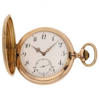 Swiss 14 carat gold hunter case watch with chain Circa 1890