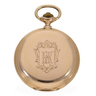 Swiss 14 carat gold hunter case watch with chain Circa 1890