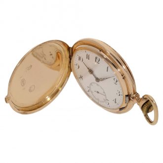 Swiss 14 carat gold hunter case watch with chain Circa 1890