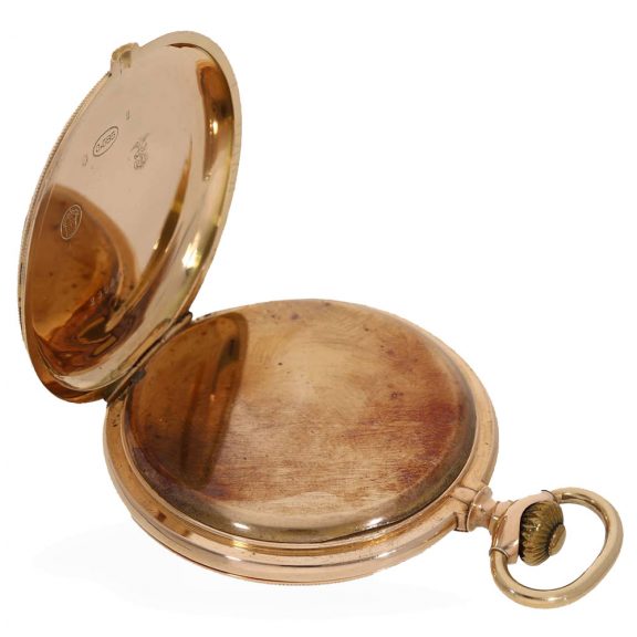 Swiss 14 carat gold hunter case watch with chain Circa 1890 Swiss 14 carat gold hunter case watch with chain Circa 1890