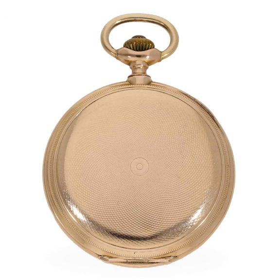 Swiss 14 carat gold hunter case watch with chain Circa 1890 Swiss 14 carat gold hunter case watch with chain Circa 1890