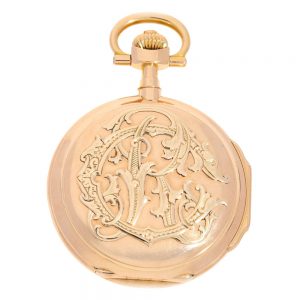 German pink gold keyless wind with monogram Circa 1900