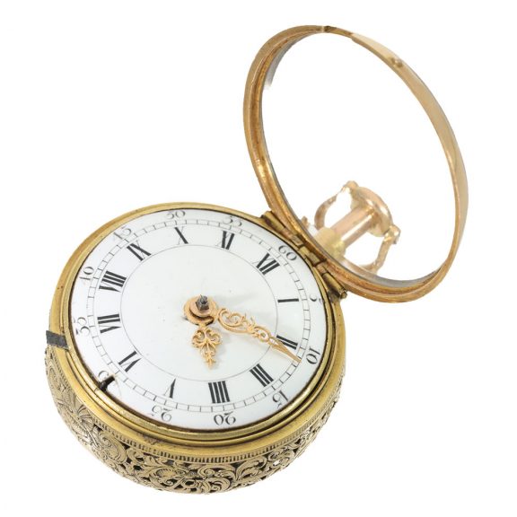 English gold and enamel repoussé repeater pocket watch Circa 1740 English gold and enamel repoussé repeater pocket watch Circa 1740