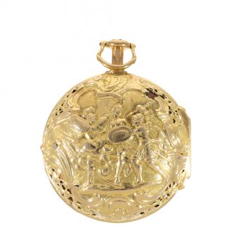 English gold and enamel repoussé repeater pocket watch Circa 1740