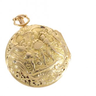 English gold and enamel repoussé repeater pocket watch Circa 1740