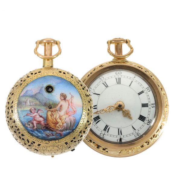 English gold and enamel repoussé repeater watch Circa 1740
