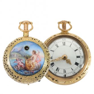 English gold and enamel repoussé repeater pocket watch Circa 1740