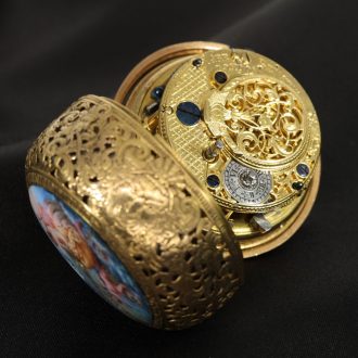 English gold and enamel repoussé repeater pocket watch Circa 1740