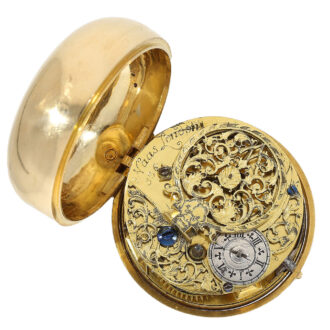 The movement of the John Naas verge watch is equally impressive featuring an early English verge escapement with preload via worm screw’