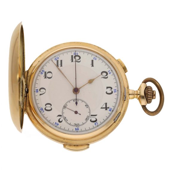 Swiss 14 carat gold full hunter cased quarter repeater watch Circa 1907