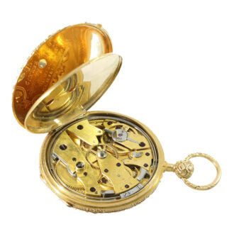 Swiss 18K gold quarter repeating cylinder watch Circa 1840