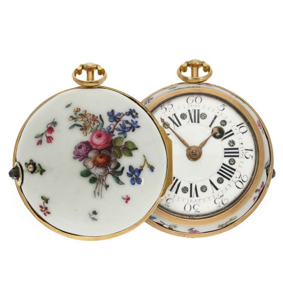 French rare hand painted porcelain verge watch Circa 1750