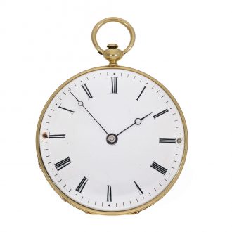 Swiss 18 carat gold and enamel lépine watch with Bagnolet caliber Circa 1830
