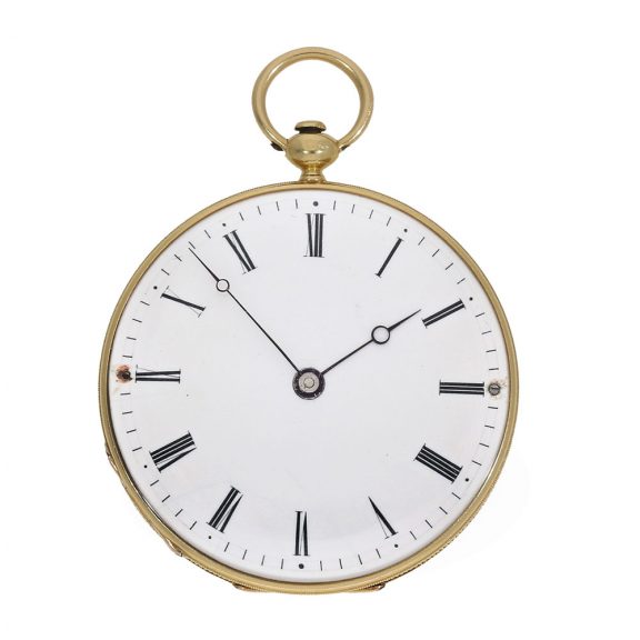 Swiss 18 carat gold and enamel lépine watch with Bagnolet caliber Circa 1830